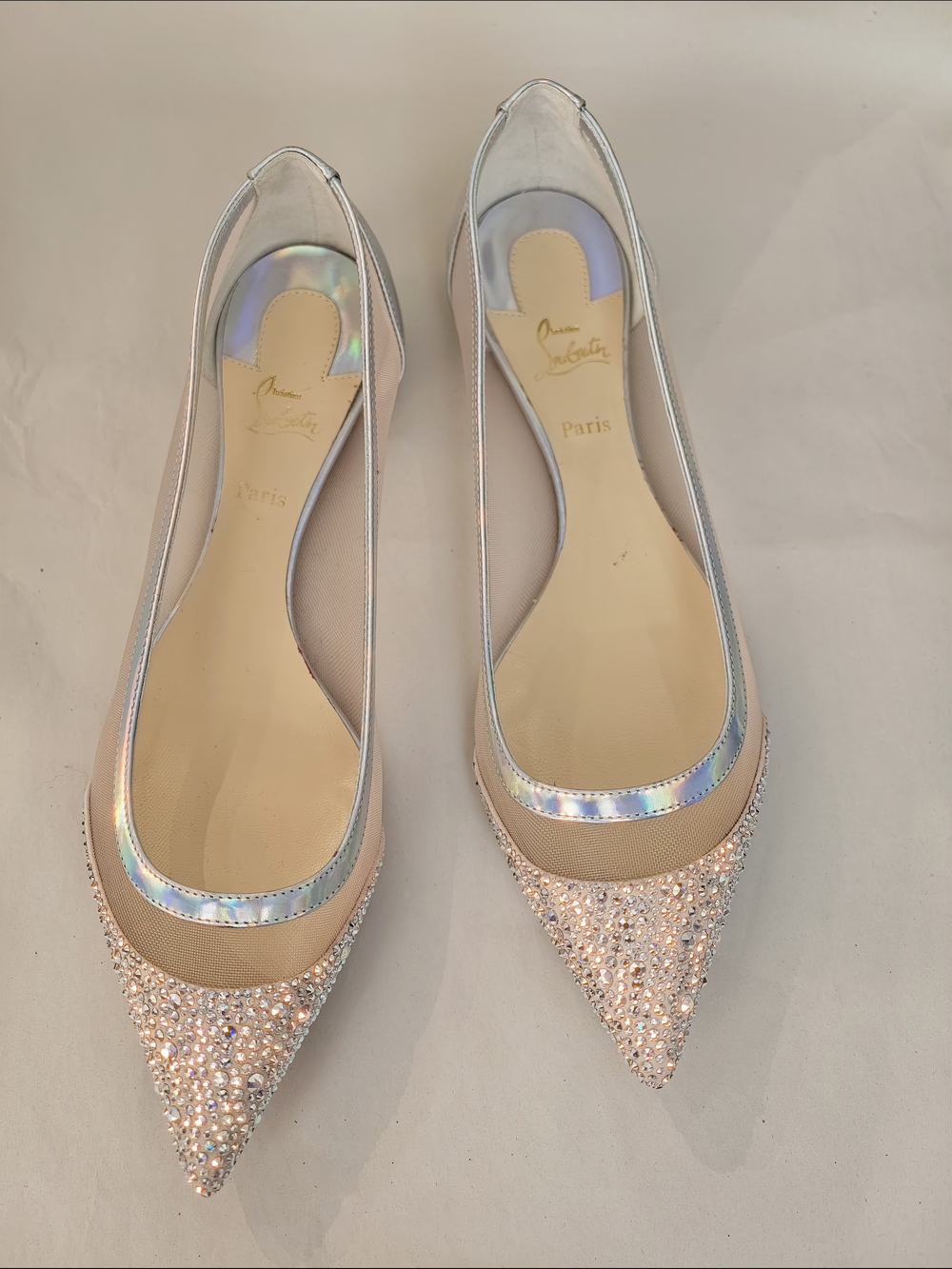 Christian Louboutin Nude Crystal Pointed Toe Flats - Picture 4 of 10